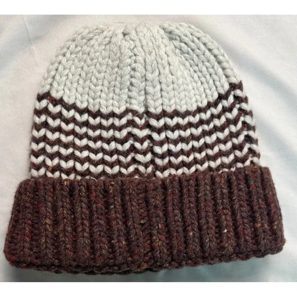 Obermeyer Beanie Merino Wool Alpaca Blend Knit Hat Brown Grey White One Size